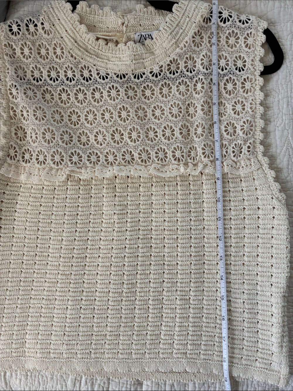 Zara Sleeveless Cropped Tank Cream Floral Lace Yoke knit read size - Picture 5 of 11